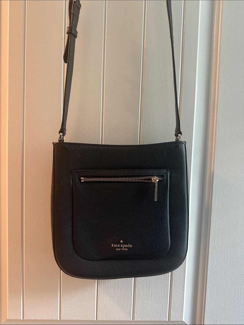 kate spade Black Pebbled Leather Crossbody with Front Zip Pocket